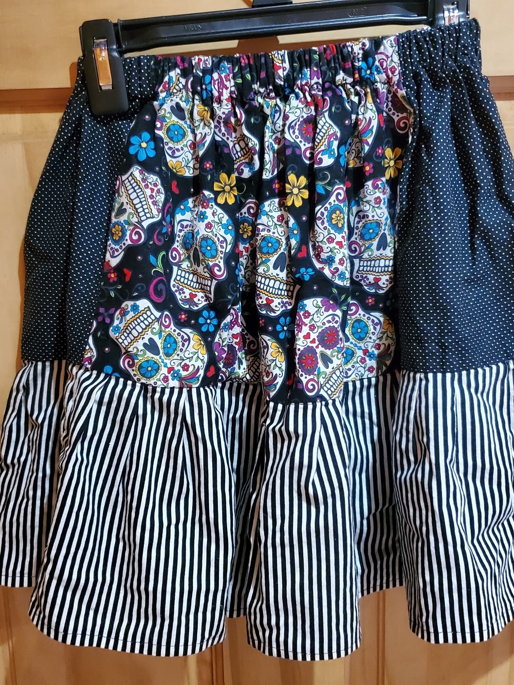 Girls' Black Skull Print Tiered Dress